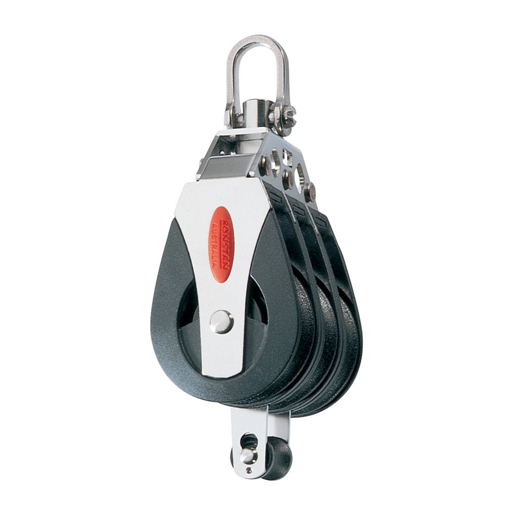 Ronstan golyóscsapágyas tripla csiga 40 mm, forgófejes, beckettel