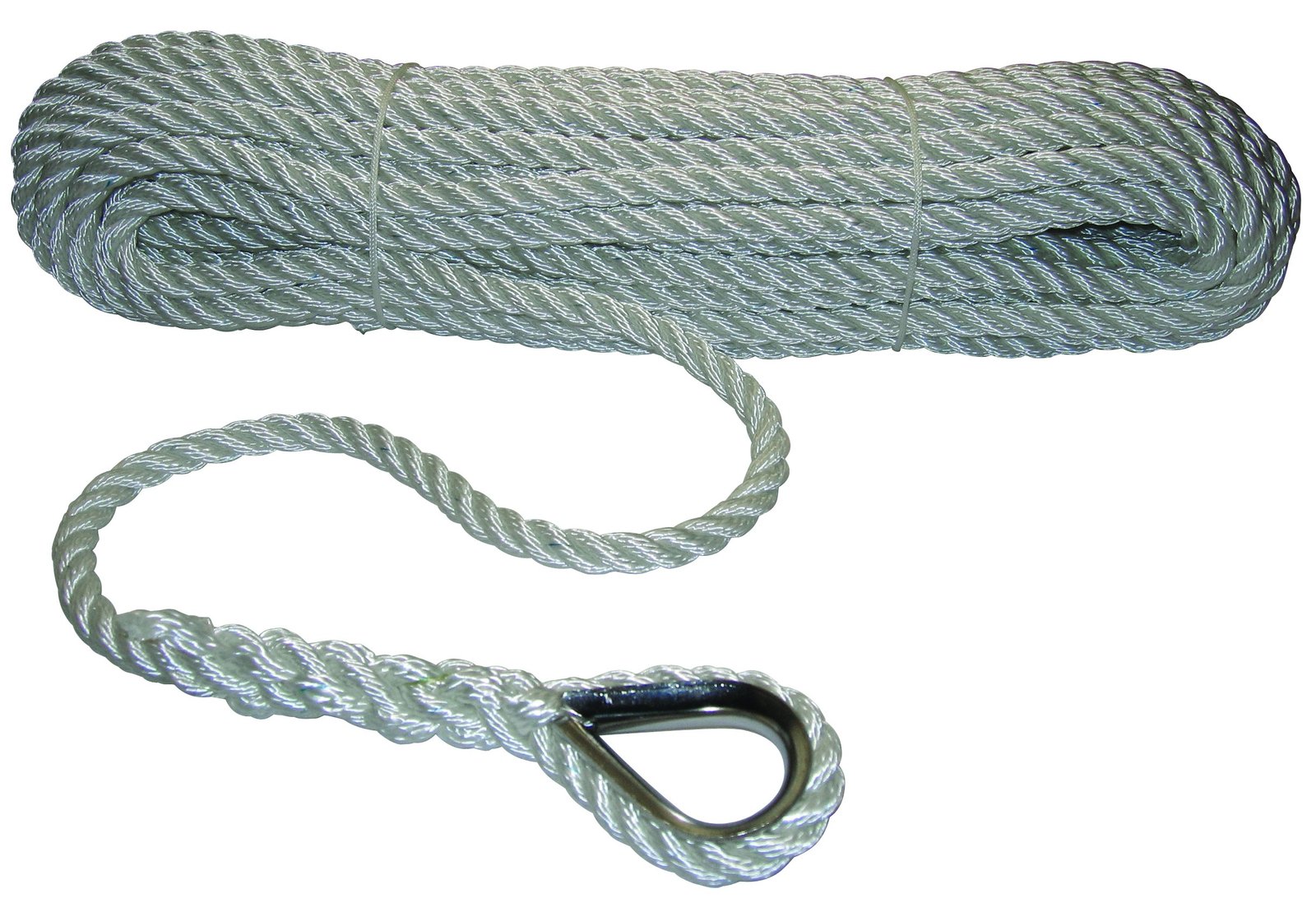 Csavart poliészter horgonykötél niro szemmel (fehér) – 30 m x 8mm