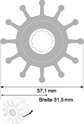 Impeller lapátkerék 57,1 × 31,5 mm – 16 mm sokfogú tengely (nitril)