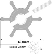 Impeller lapátkerék 50,8 × 22,0 mm – 12 mm hornyos tengely (nitril)