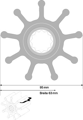 Impeller lapátkerék 95,0 × 88,9 mm – 25,4 mm sokfogú tengely (neoprén)