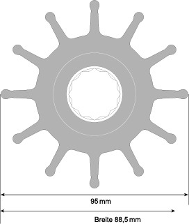 Impeller lapátkerék 95,0 × 88,9 mm – 25,4 mm sokfogú tengely (neoprén)